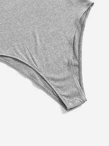 SHEIN EZwear Scoop Neck Rib-knit Bodysuit - Light Grey - View 4