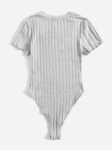 SHEIN Essnce Solid Ribbed Knit V Neck Bodysuit For Summer - Light Grey - View 2