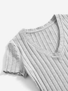 SHEIN Essnce Solid Ribbed Knit V Neck Bodysuit For Summer - Light Grey - View 3