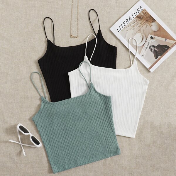 

3 Pack Rib Knit Cami Top, Multicolor