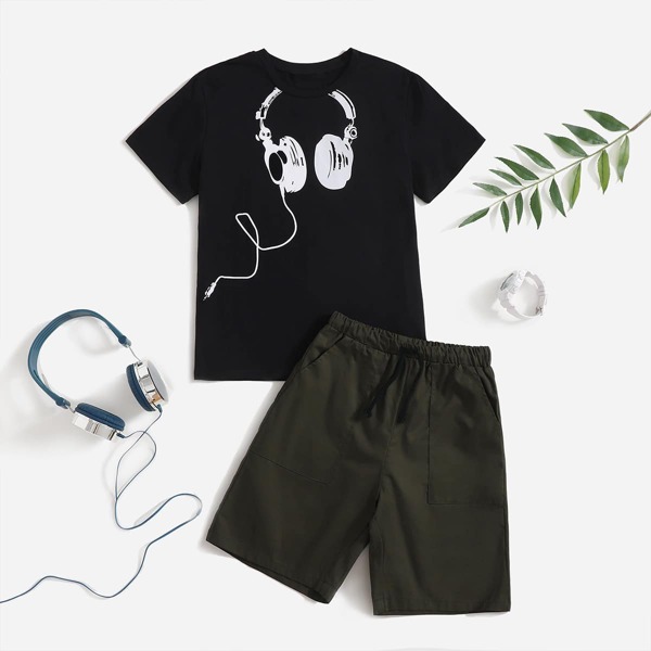 

Boys Headset Print Top & Shorts Set, Multicolor