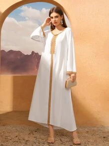 Al Najma 鏤空蕾絲花邊雪紡土耳其長袍 - 白色 - 查看 1