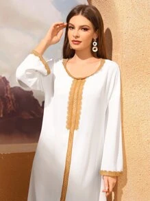 Al Najma 鏤空蕾絲花邊雪紡土耳其長袍 - 白色 - 查看 5