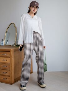 DAZY Solid Drop Shoulder Button Up Shirt,Long Sleeve Tops,Fall Women Clothes - White - View 4