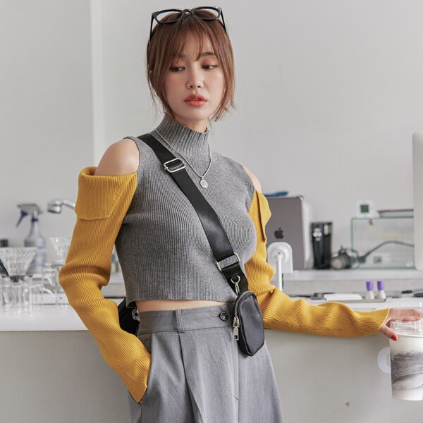 

Cold Shoulder Color-block Sweater, Multicolor