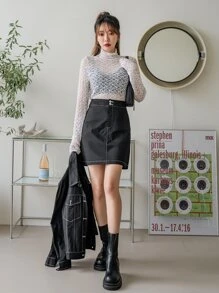 DAZY Sheer Lace Mock Neck Top - White - View 8