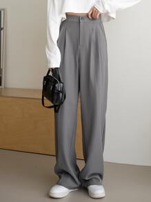 DAZY Quần ống đứng màu trơn công sở thường ngày, quần váy nữ - Xám - Xem 1