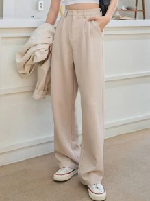 DAZY Plicated Wide Leg Tailored Trousers - Beige - View 1