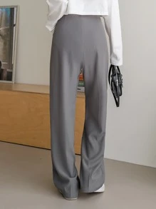 DAZY Quần ống đứng màu trơn công sở thường ngày, quần váy nữ - Xám - Xem 2