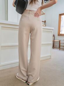 DAZY Plicated Wide Leg Tailored Trousers - Beige - View 2