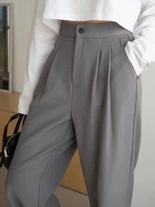 DAZY Quần ống đứng màu trơn công sở thường ngày, quần váy nữ - Xám - Xem 4