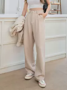 DAZY Plicated Wide Leg Tailored Trousers - Beige - View 4