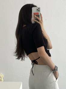 DAZY Tie Back Slim Fit Tee,Crop Tops Women - Black - View 1