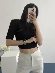 DAZY Tie Back Slim Fit Tee,Crop Tops Women - Black - View 3