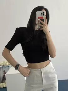 DAZY Tie Back Slim Fit Tee,Crop Tops Women - Black - View 7