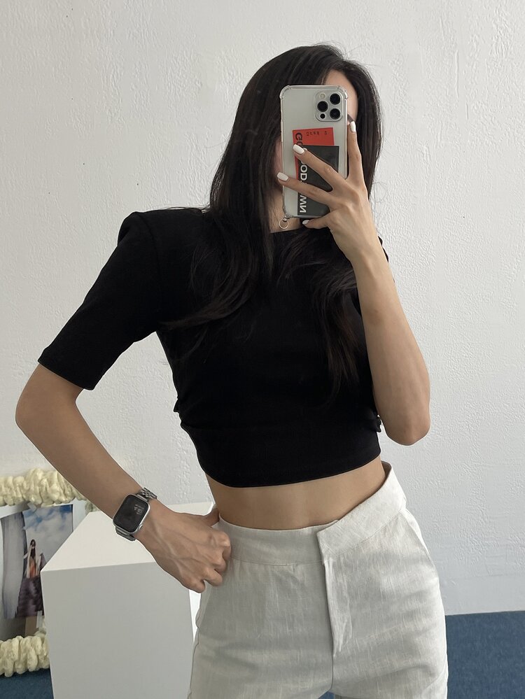 DAZY タイバック スリムフィット Tシャツ、レディース クロップトップ - ブラック - 見る 7