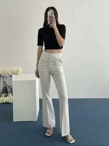 DAZY Tie Back Slim Fit Tee,Crop Tops Women - Black - View 8