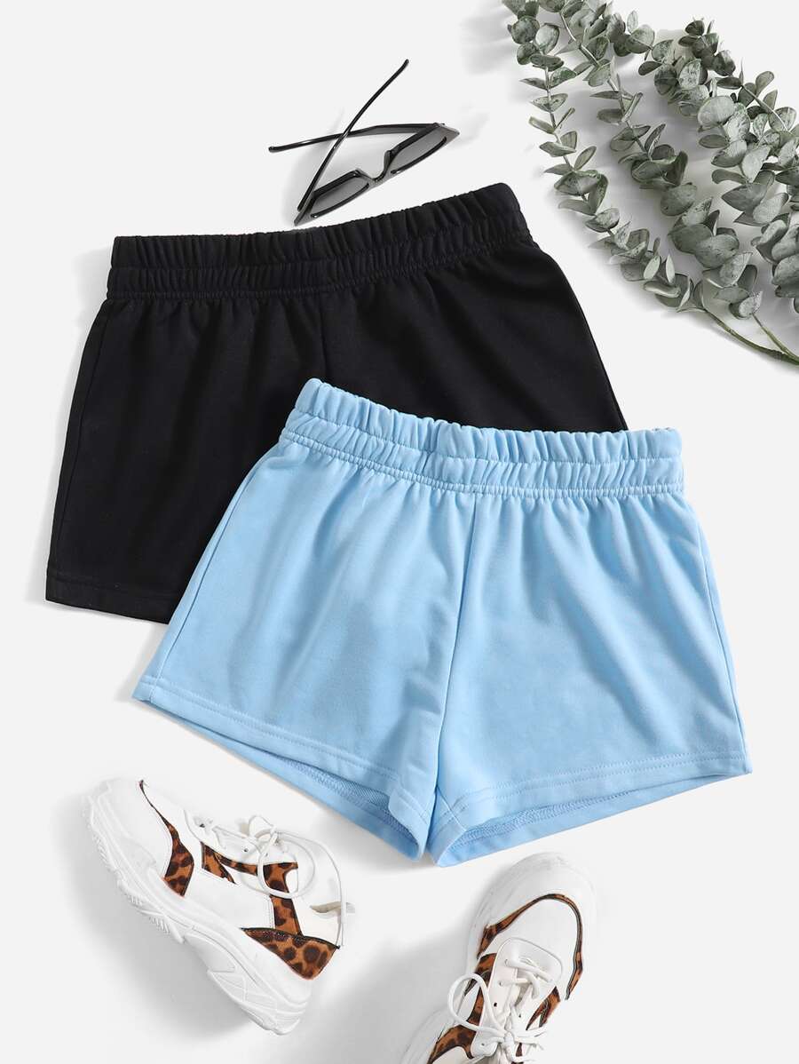 SHEIN EZwear 2 Gói Quần Short Thể Thao Lưng Thun Co Giãn Chắc Chắn - Nhiều màu - Xem 1