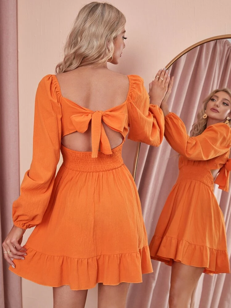 orange dresses shein SHEIN Priv Women's Ombre Long Sleeve Dress