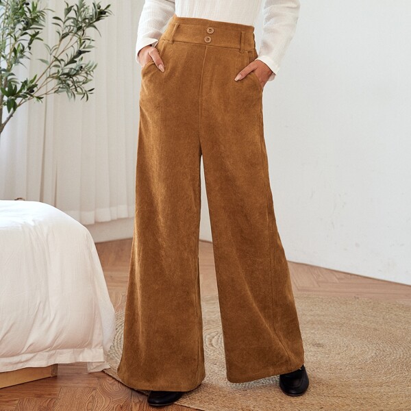 

High Waist Wide Leg Pants, Brown