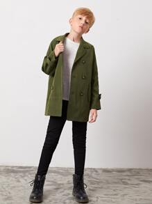 SHEIN Boys Double Breasted Trench Coat - Army Green - View 4