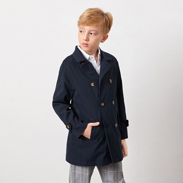 

Boys Double Breasted Trench Coat, Navy blue