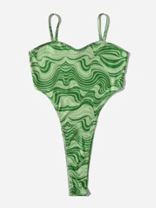 Soleia Allover Print Cami Bodysuit - Green - View 3
