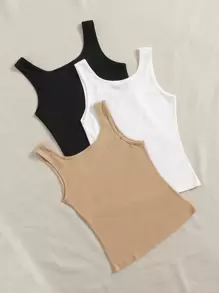 SHEIN EZwear Bộ 3 áo tank top dệt kim gân - Nhiều màu - Xem 3
