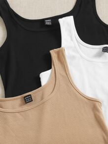 SHEIN EZwear Bộ 3 áo tank top dệt kim gân - Nhiều màu - Xem 4