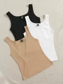 SHEIN EZwear Bộ 3 áo tank top dệt kim gân - Nhiều màu - Xem 5
