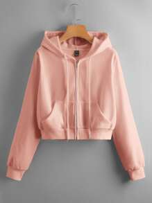 SHEIN Sudadera con capucha con cremallera con cordón - Rosa coral - Ver 1