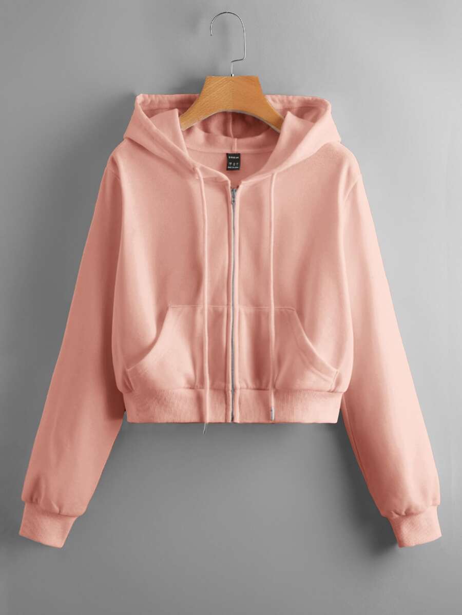 SHEIN Sudadera con capucha con cremallera con cordón - Rosa coral - Ver 1