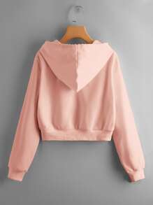 SHEIN Sudadera con capucha con cremallera con cordón - Rosa coral - Ver 2