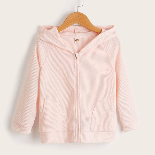 

Toddler Girls Waffle Knit Raglan Sleeve Hooded Jacket, Baby pink