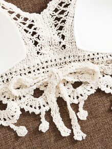 Breezaya Top bikini halter ribete en abanico con nudo - Blanco - Ver 3