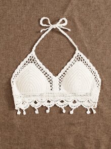 Breezaya Top bikini halter ribete en abanico con nudo - Blanco - Ver 4