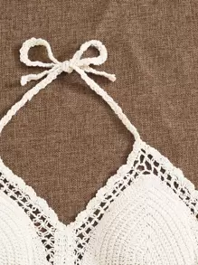 Breezaya Top bikini halter ribete en abanico con nudo - Blanco - Ver 5