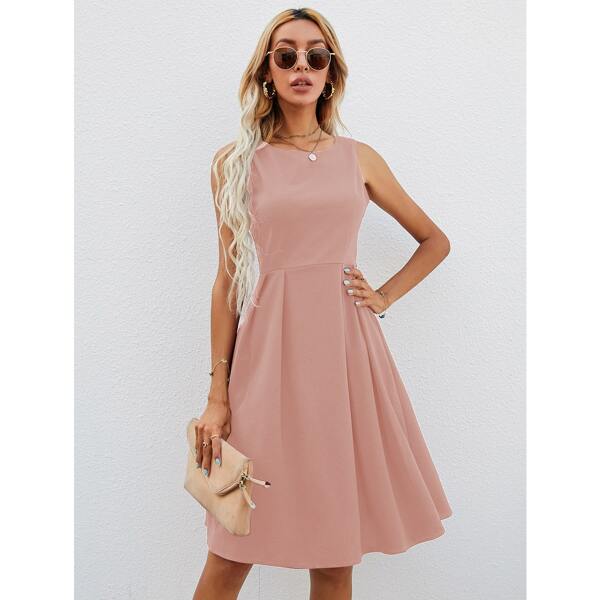 

Solid Fit & Flare Dress Without Bag, Baby pink