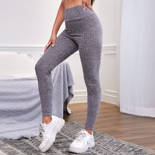 

Marled Knit Wideband Waist Leggings, Grey