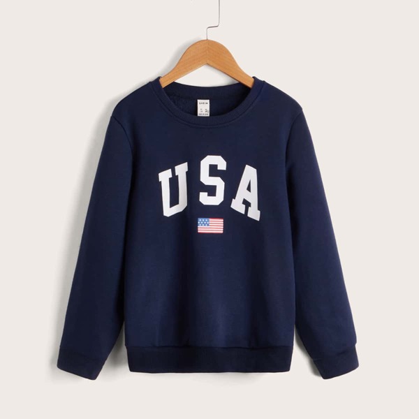 

Boys Letter & American Flag Print Pullover, Navy blue