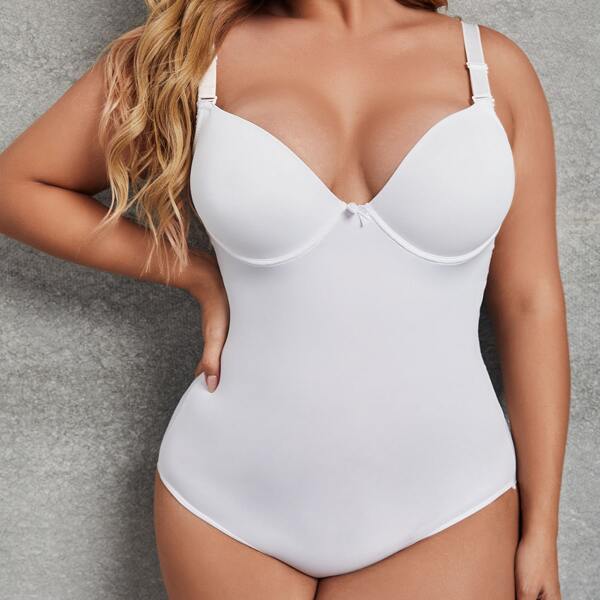 

Plus Solid Shapewear Bodysuit, White