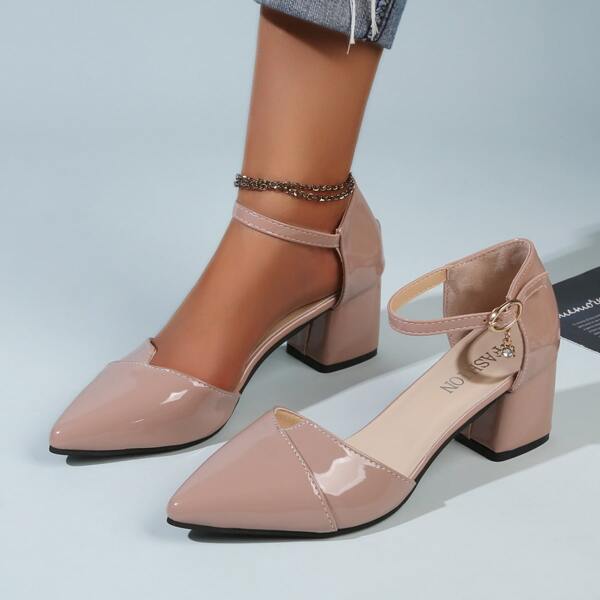 

Minimalist Ankle Strap Chunky Pumps, Pink