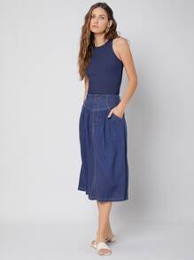 MOTF PREMIUM Top tank de canalé de viscosa - Azul Marino - Ver 4