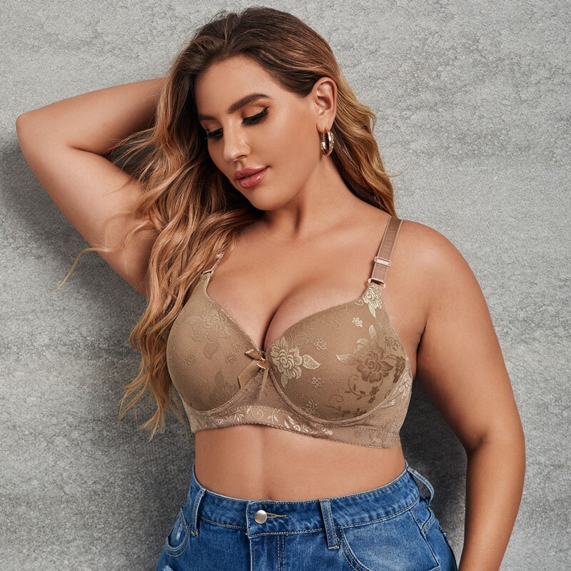 

Plus Floral Lace Underwire Bra, Brown