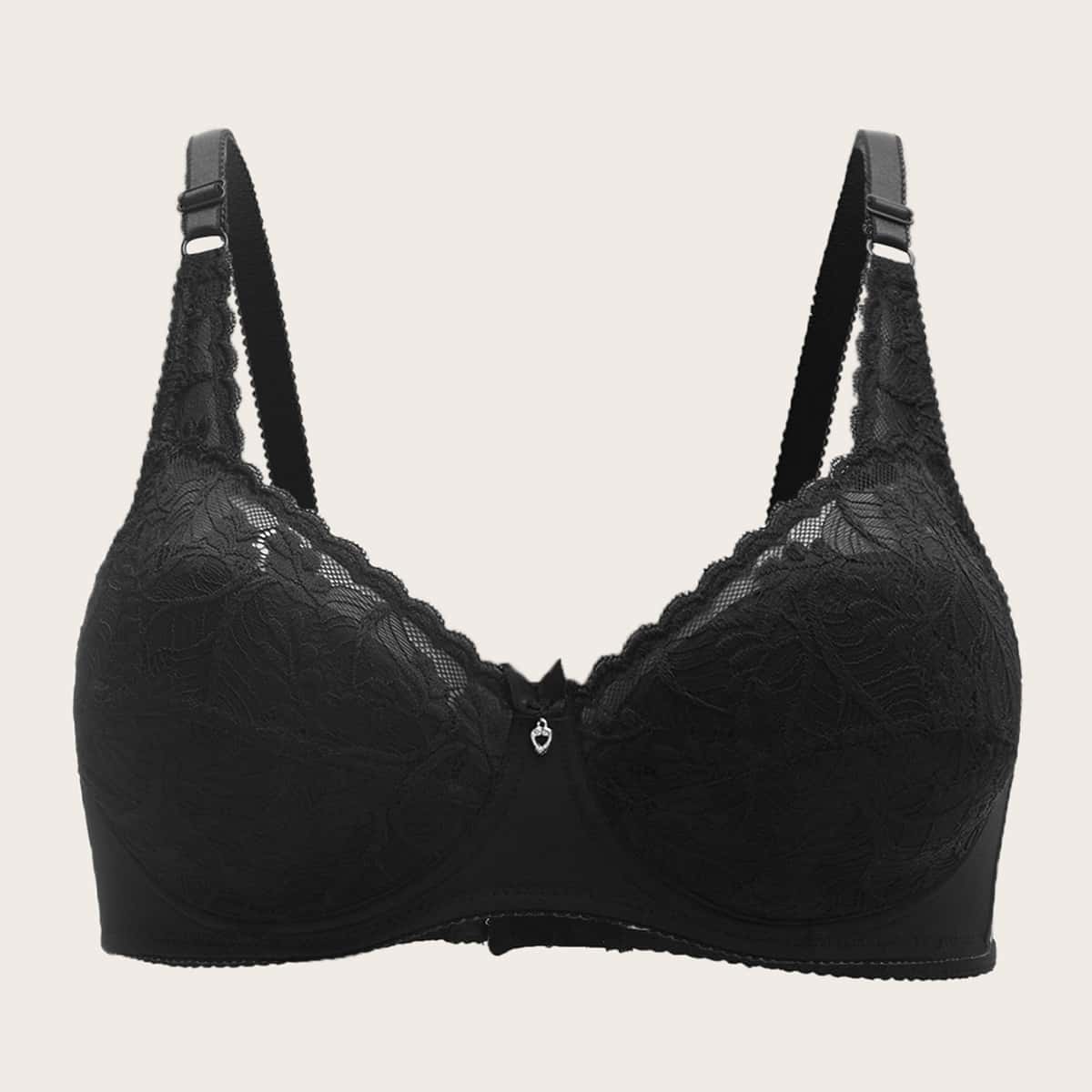

Plus Floral Lace Underwire Bra, Black