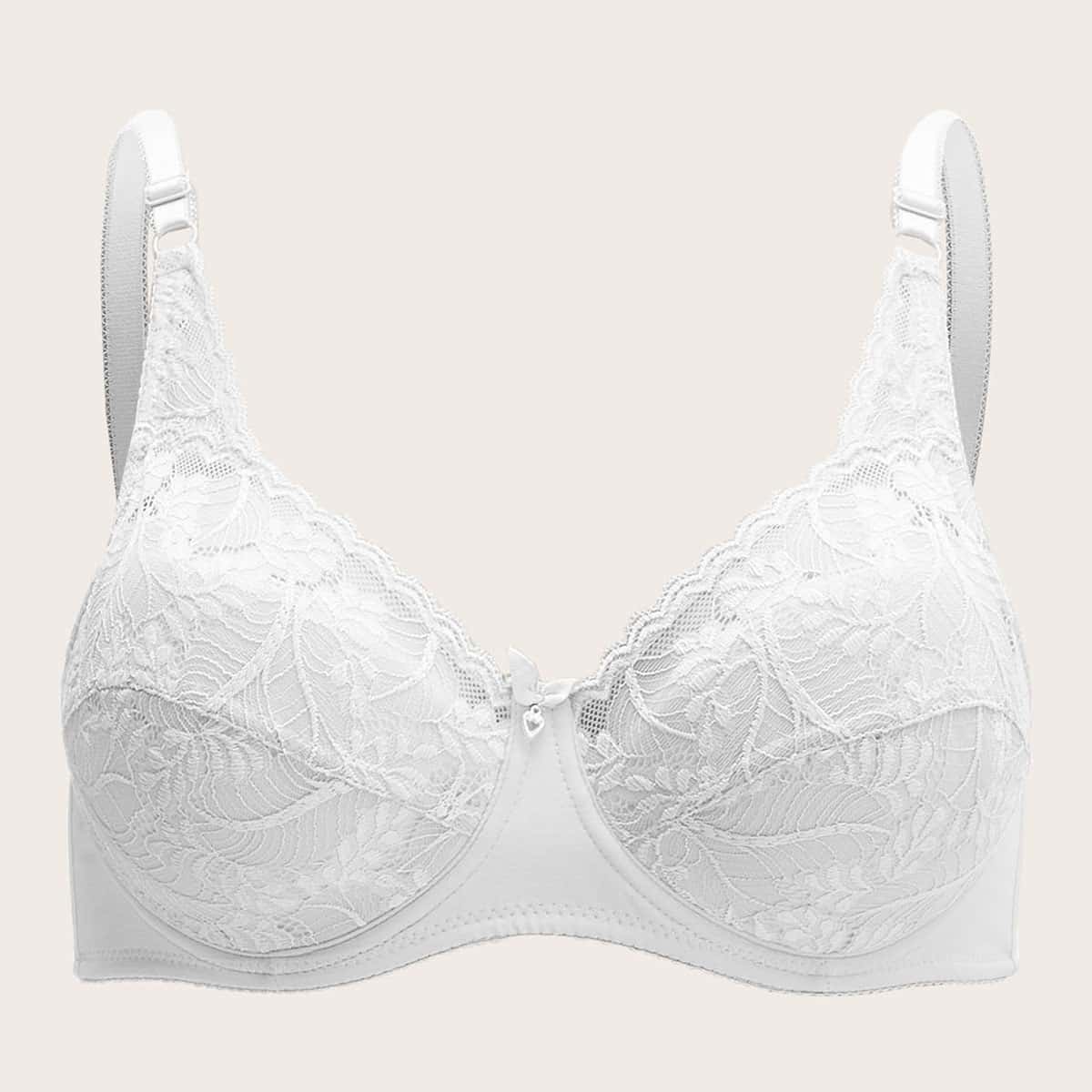 

Plus Floral Lace Underwire Bra, White