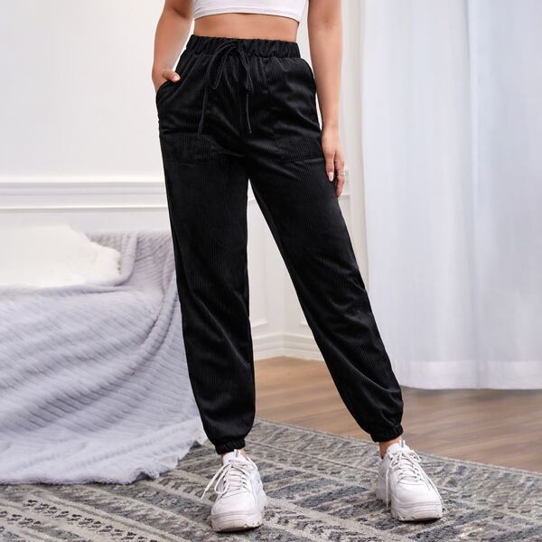 

Slant Pocket Knot Front Sweatpants, Black