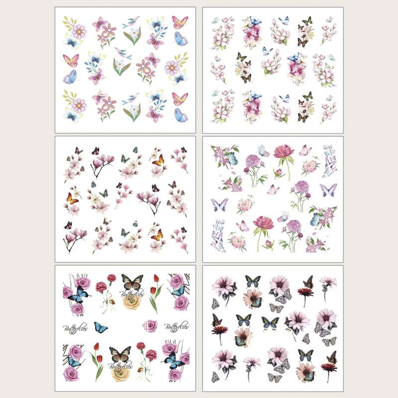 

6sheets Flower & Butterfly Pattern Nail Art Sticker, Multicolor