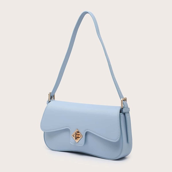 

Push Lock Flap Baguette Bag, Blue