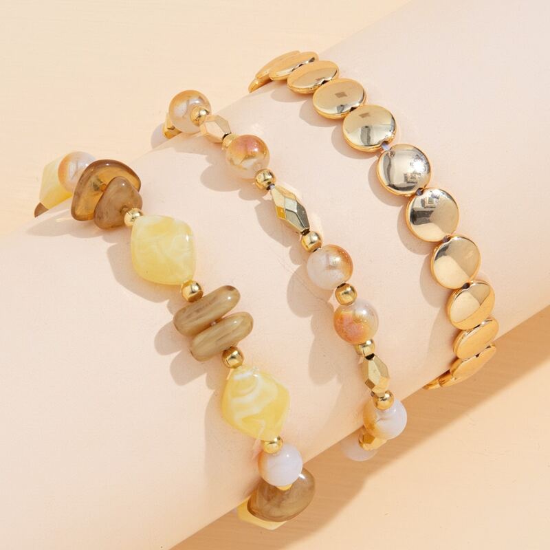 

3pcs Stone Beaded Bracelet, Multicolor